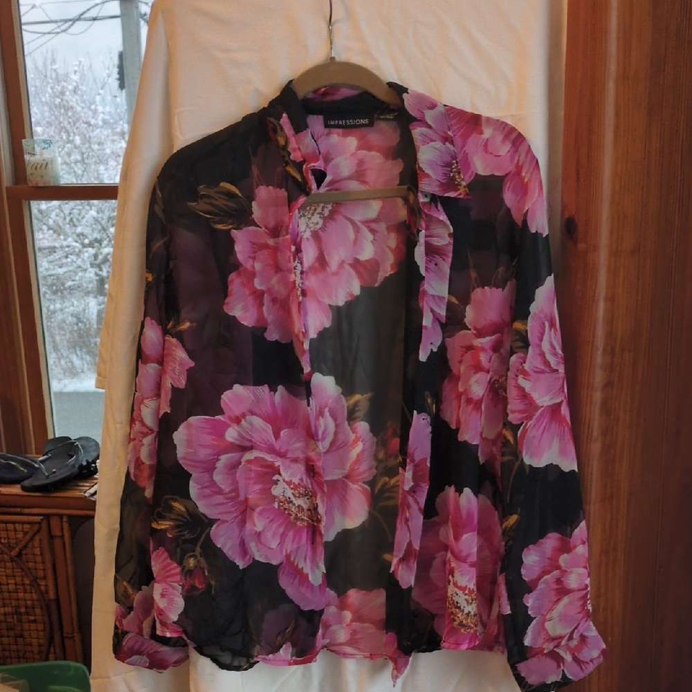 Black and Pink Floral Blouse